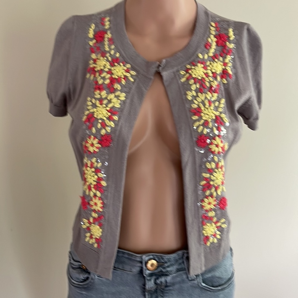 INC grey open crop sweater with detail size small